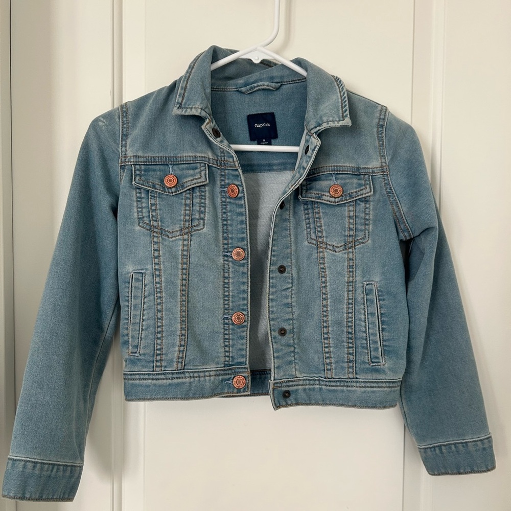GAP Light Blue Denim Kids Jacket with Copper Accents Size Medium